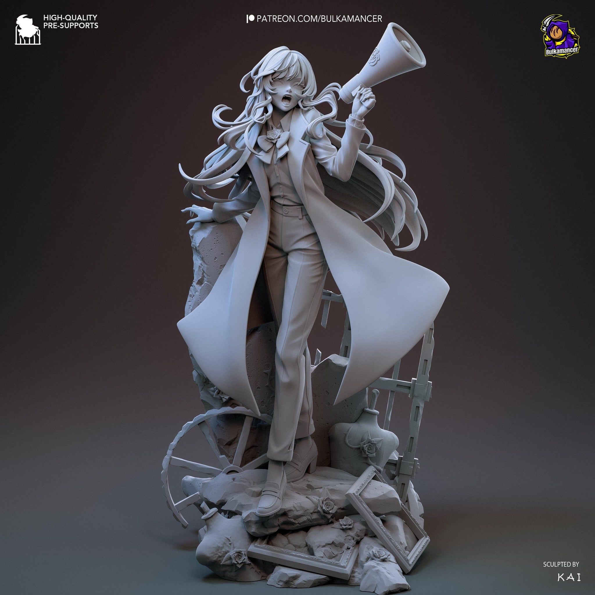 Avocado Chan Unpainted Resin Statue | Anime Style Idol Protester Figure | Megaphone Girl Display Model