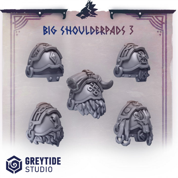 five detailed 3D models of futuristic helmets, each with unique designs and features, displayed against a purple and white background.