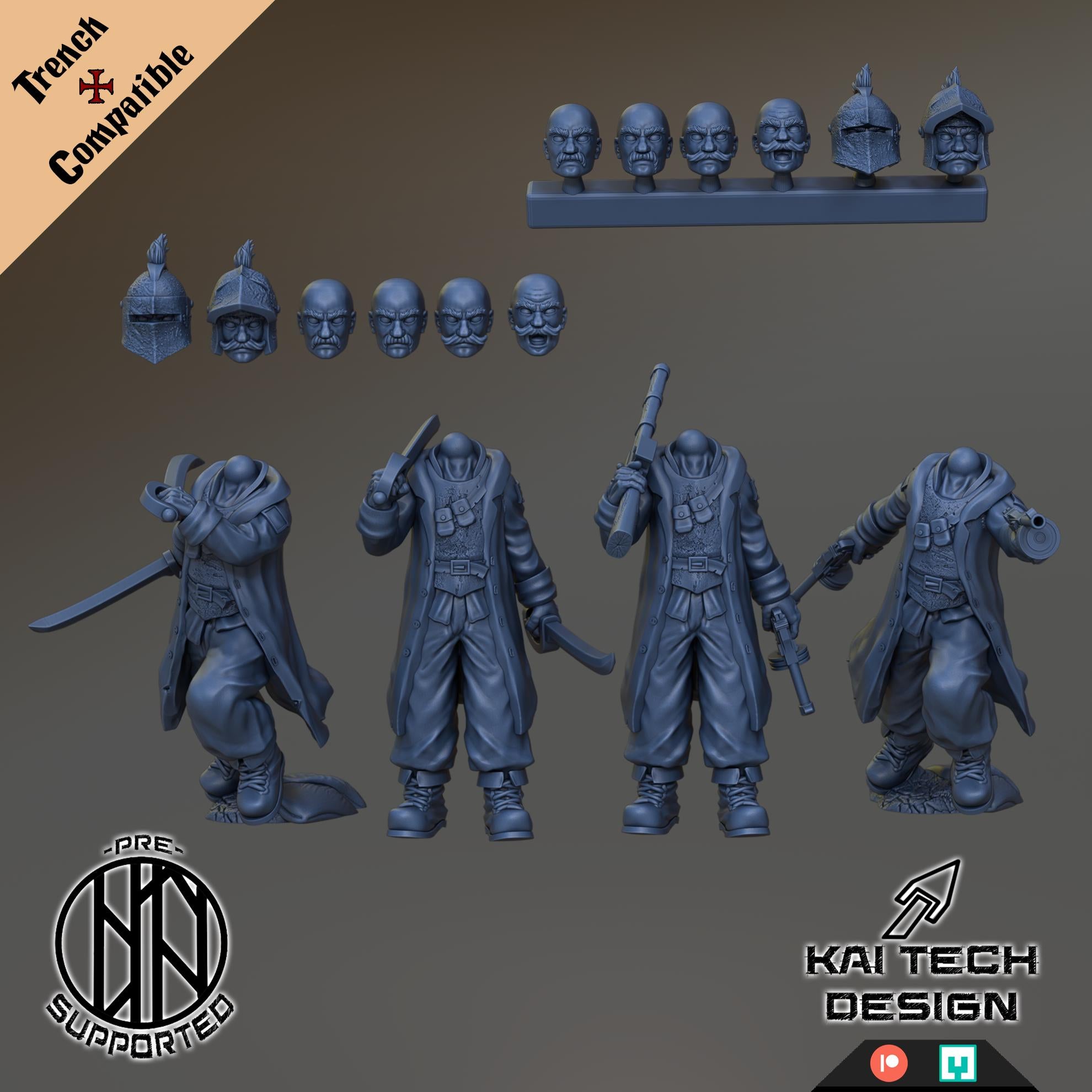 Antioch Lieutenant Squad x4 | Trench Compatible Resin Miniatures | Grimdark Infantry Officers | Unpainted Resin Models | Kai Tech Design