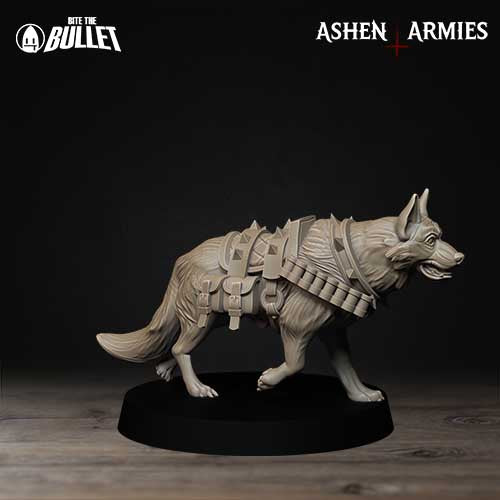 A detailed model of a wolf-like creature, possibly a wolf or a similar animal, standing on a black base against a dark background.