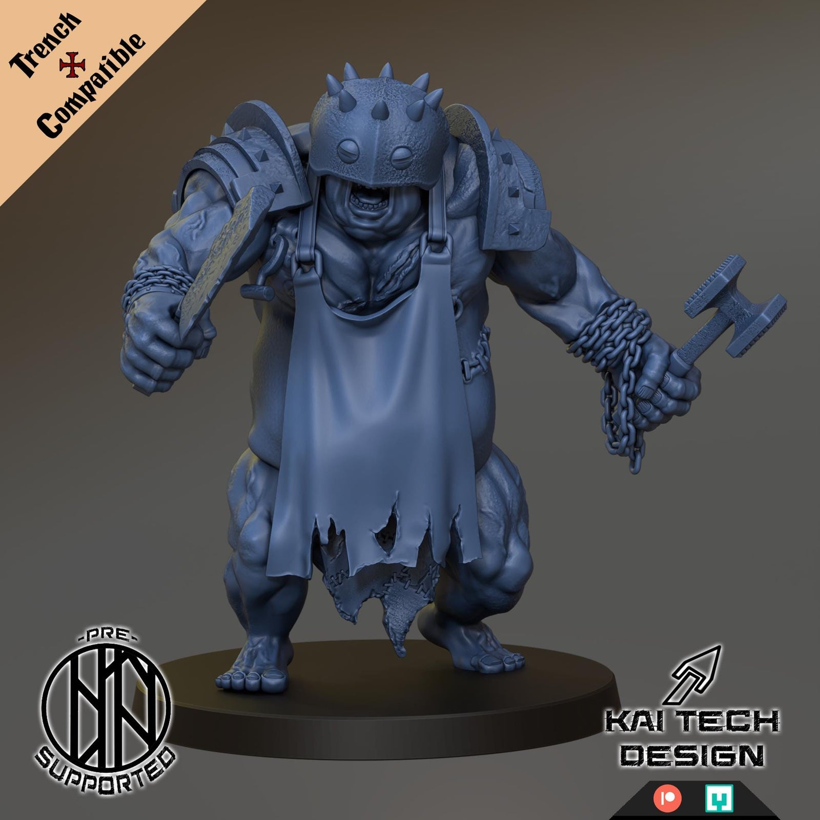 a blue model of a demon with a hammer