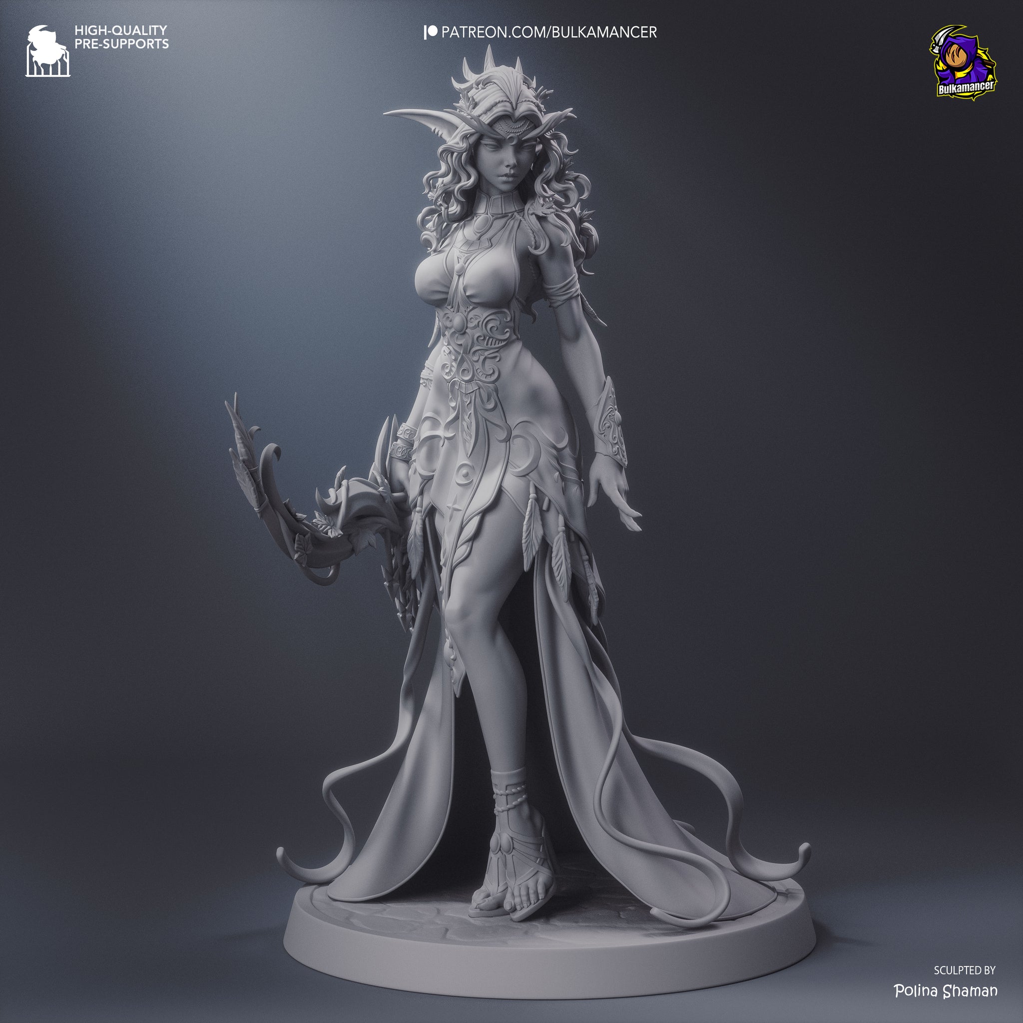 Wind Whisper Display Statue • 274mm Fantasy Elf Archer • Bulkamancer • Unpainted