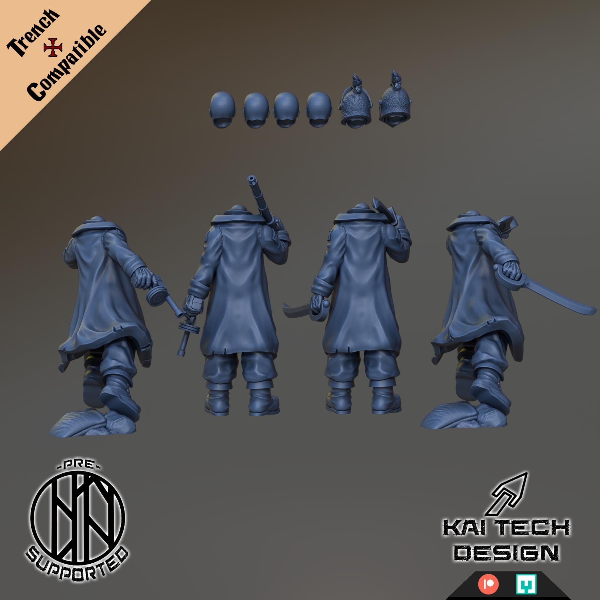 Antioch Lieutenant Squad x4 | Trench Compatible Resin Miniatures | Grimdark Infantry Officers | Unpainted Resin Models | Kai Tech Design