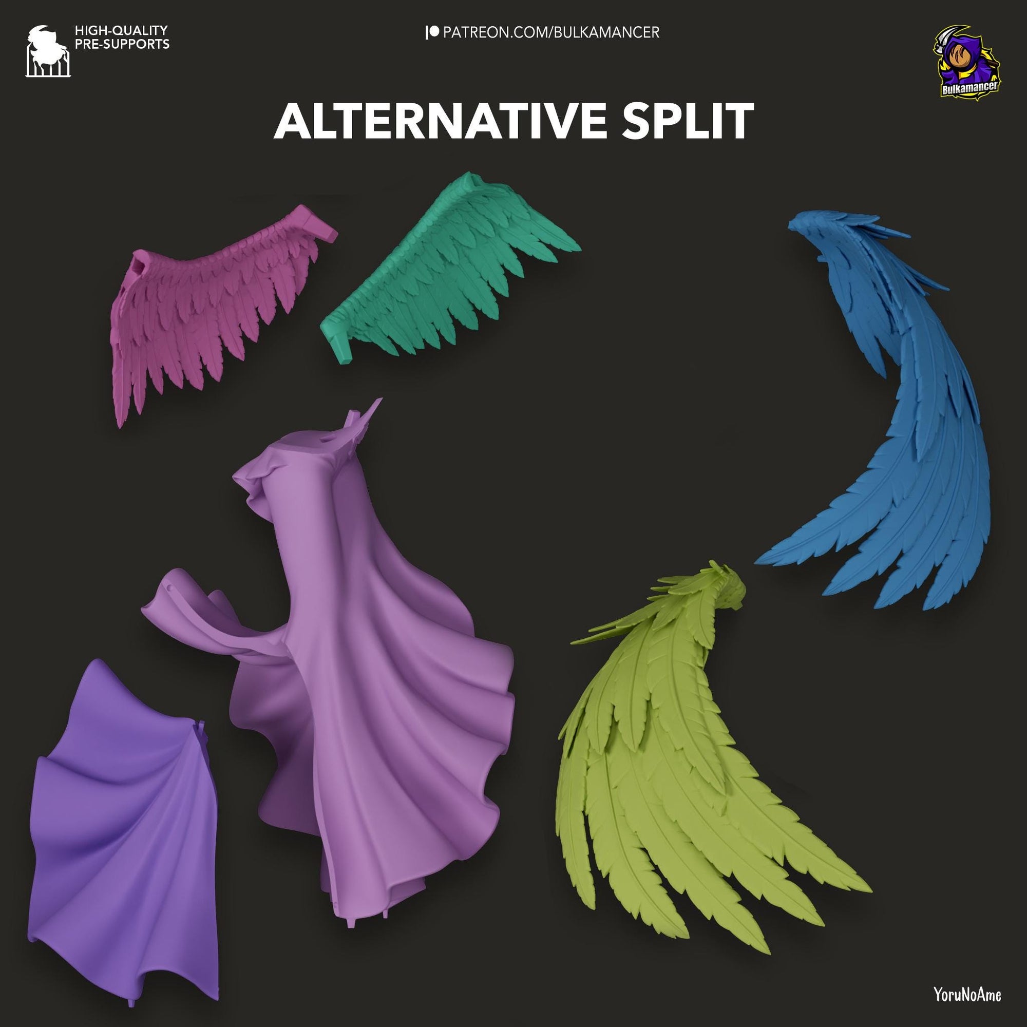 a group of different colored wings on a black background
