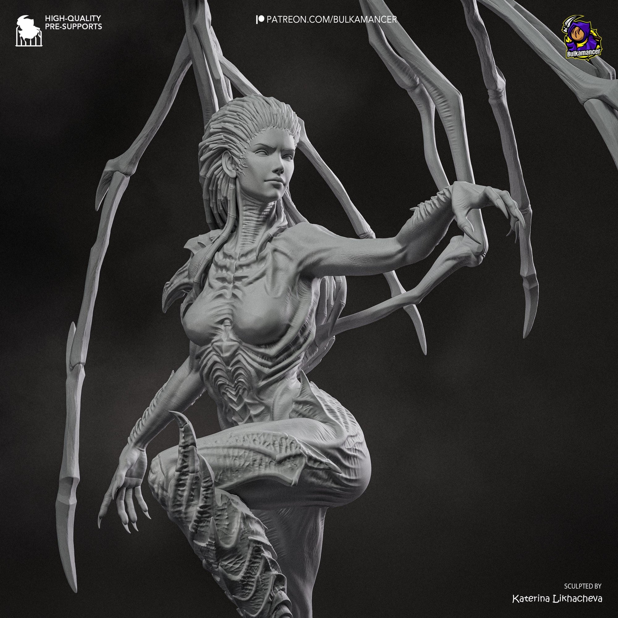 Infested Queen Alien Horror Display Statue | Large 3D Printed Resin Sculpture | Unpainted Collectible Model