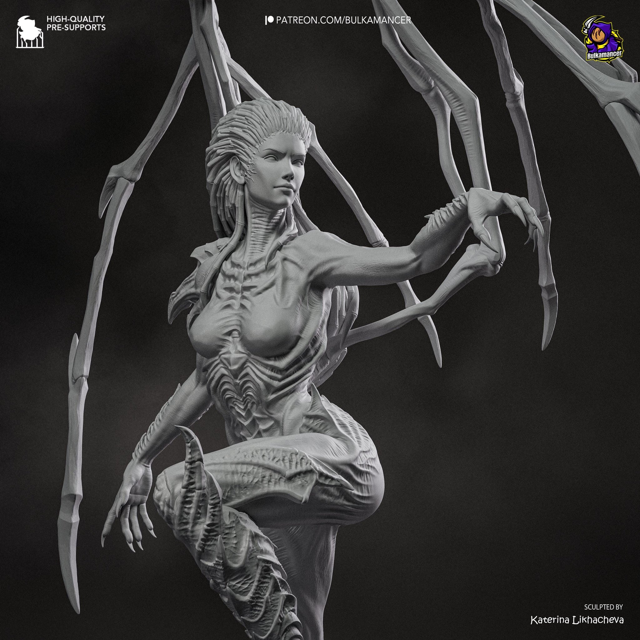 Infested Queen Alien Horror Display Statue | Large 3D Printed Resin Sculpture | Unpainted Collectible Model
