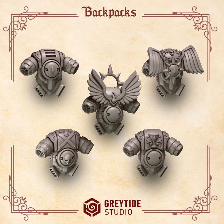 five different backpacks, each with unique designs and features, displayed against a beige background.