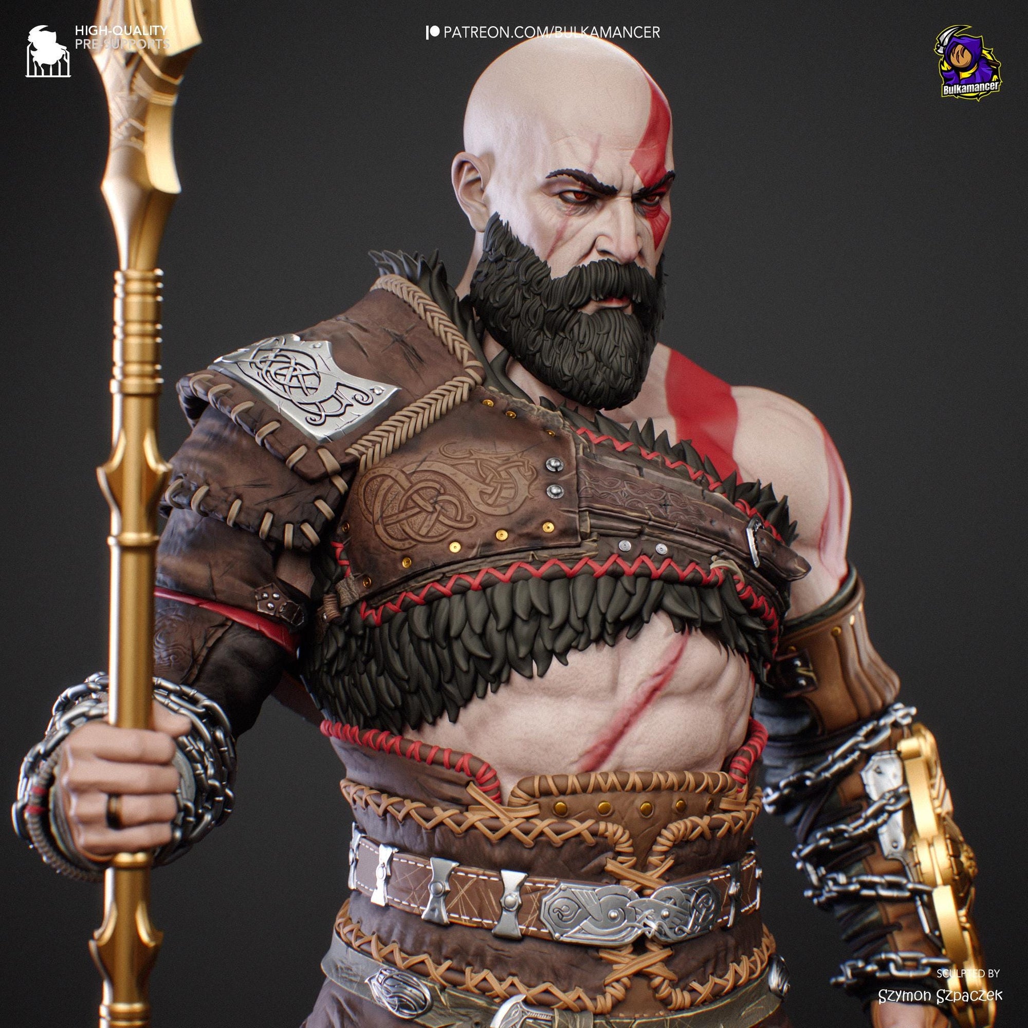 a statue of a man with a beard holding a sword