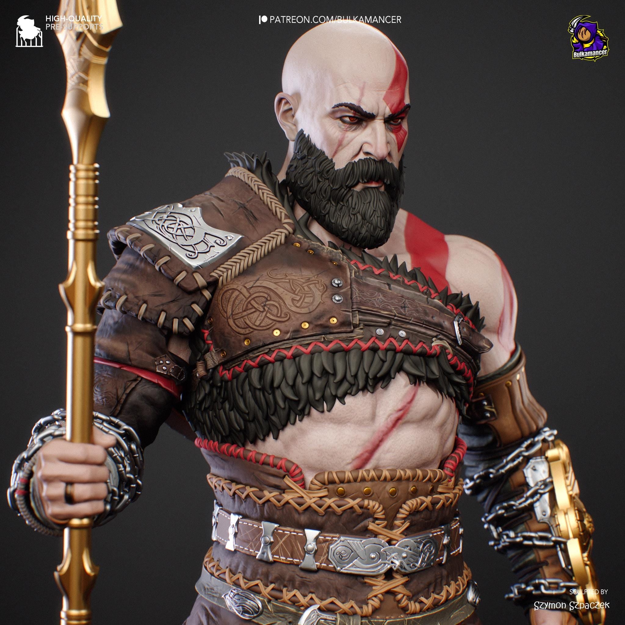 a statue of a man with a beard holding a sword