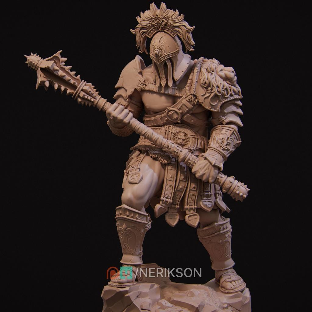 Gladiator SkullCrusher Fantasy Warrior Miniature | 32mm / 75mm / 140mm Resin Model | Unpainted 3D Printed Figure for Tabletop & Display