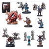 a collection of various figurines and statues, including fantastical creatures and characters, arranged against a dark background.