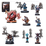 a collection of various figurines and statues, including fantastical creatures and characters, arranged against a dark background.