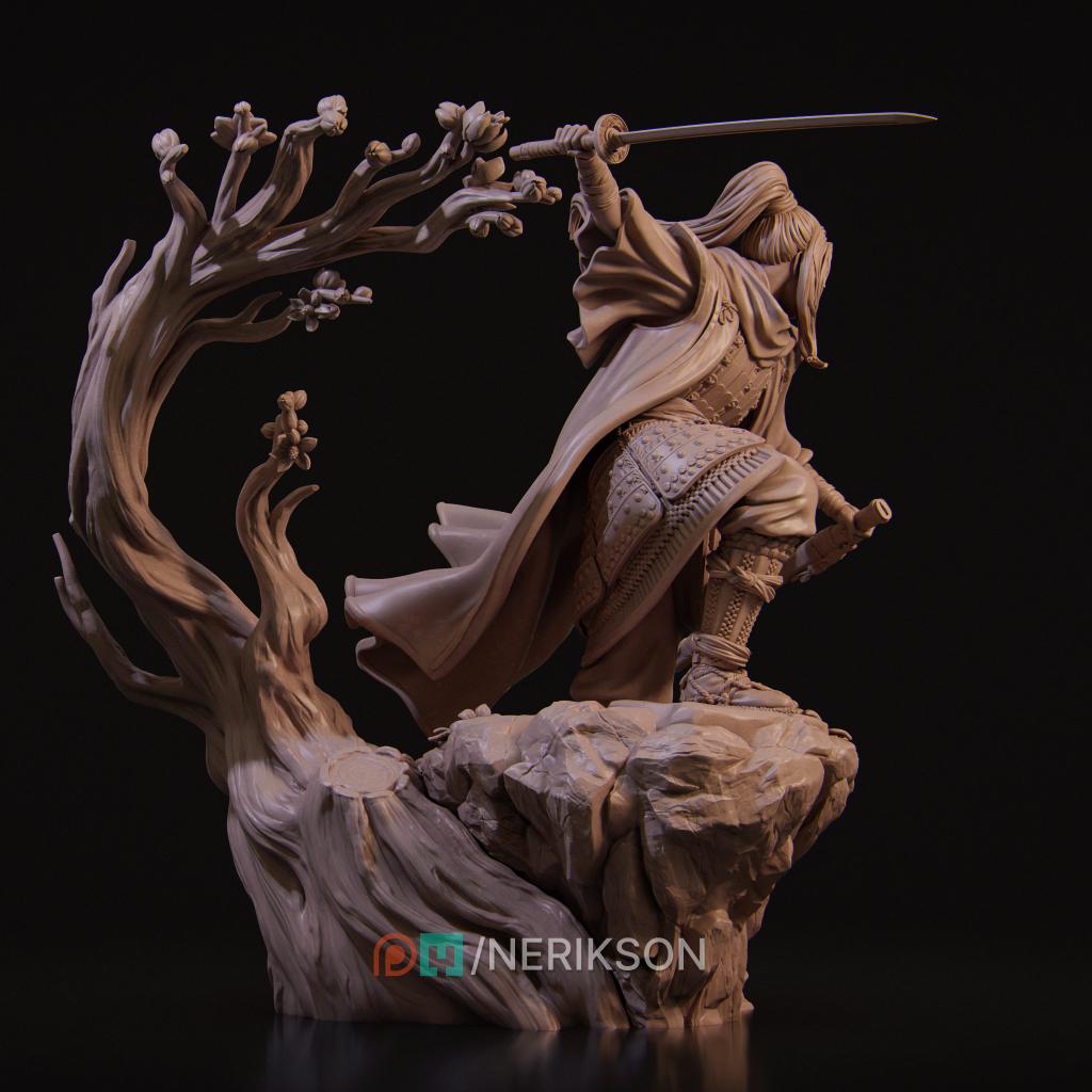 Michiko Samurai Warrior | 3D Printed Resin Miniature Statue | 75mm & 140mm Unpainted Figure | Nerikson