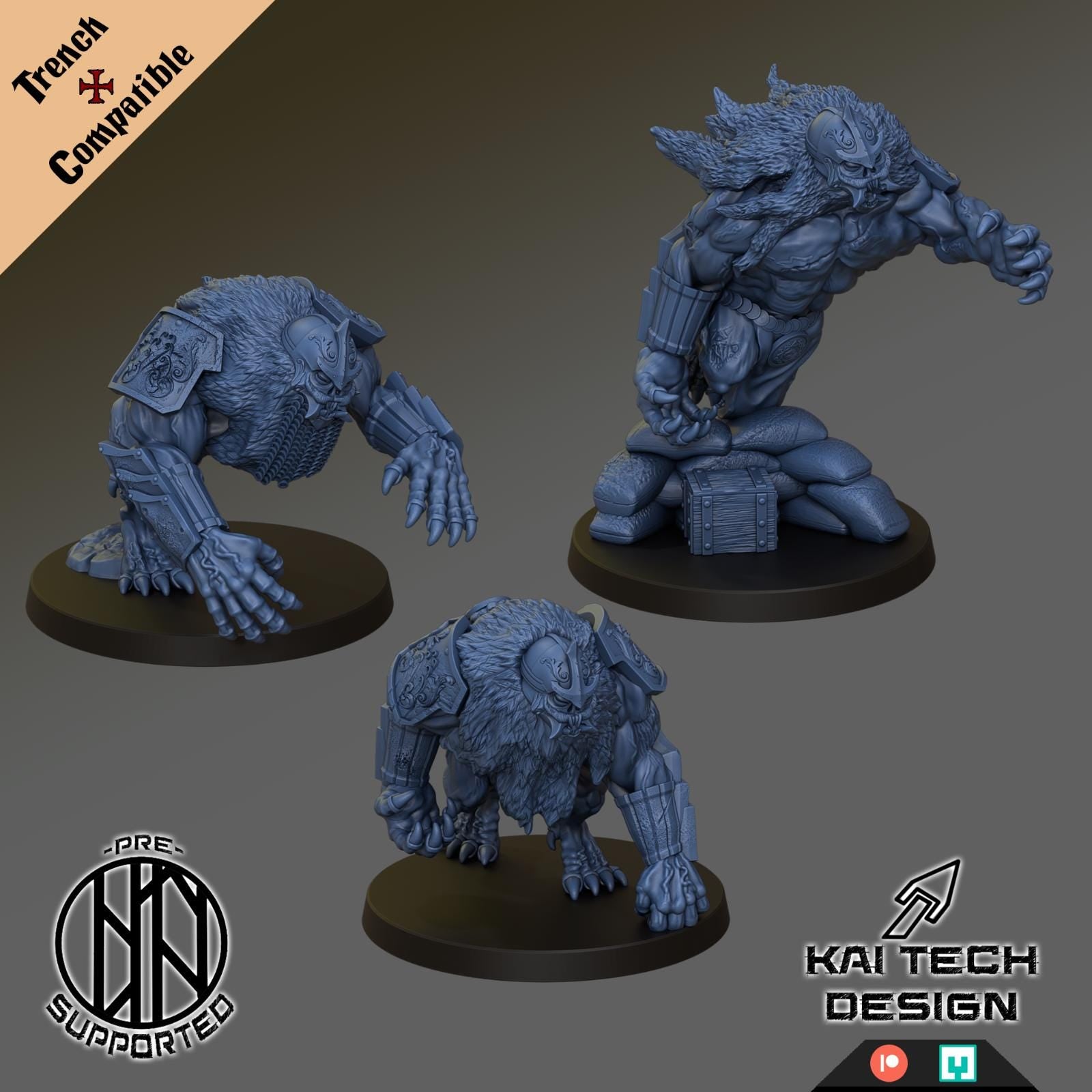 Trench Crusade proxy Sultanate Lion With trench style basaes x3 - KaiTech Design