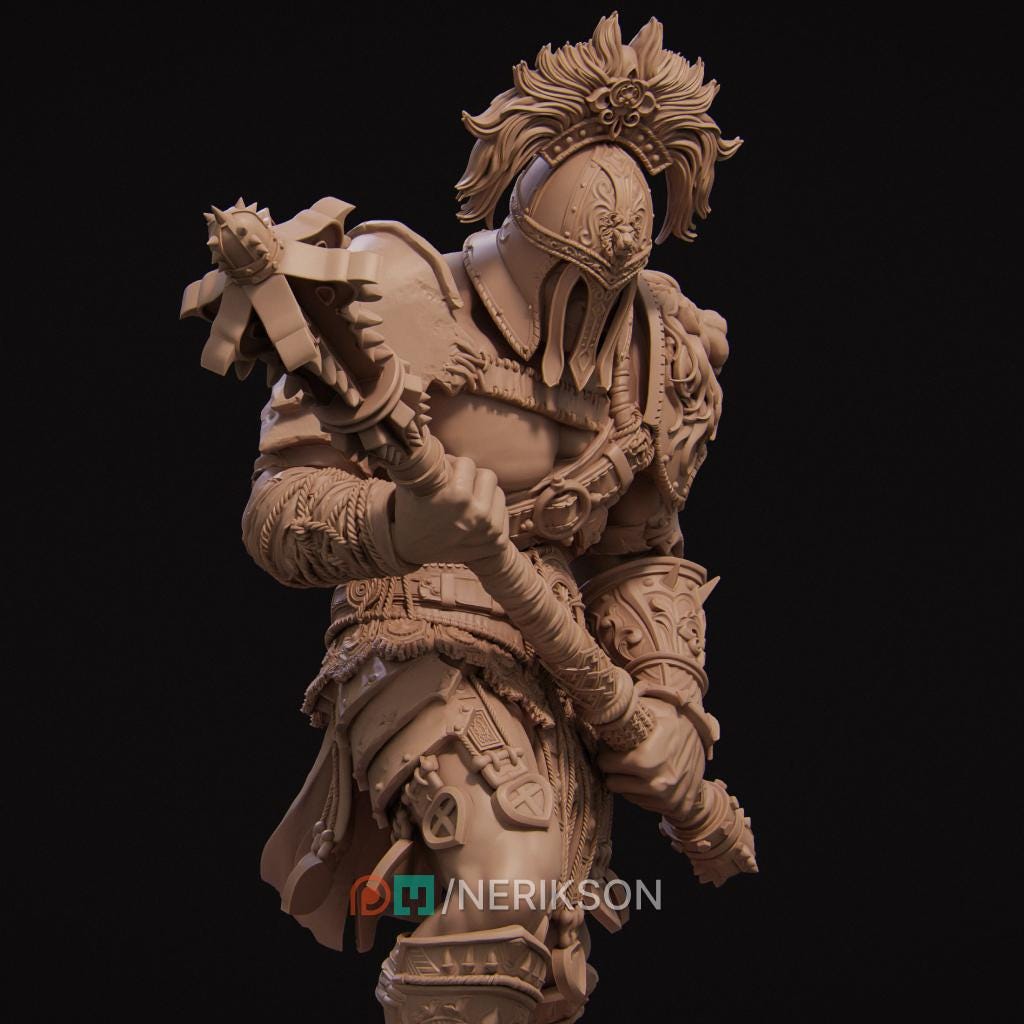 Gladiator SkullCrusher Fantasy Warrior Miniature | 32mm / 75mm / 140mm Resin Model | Unpainted 3D Printed Figure for Tabletop & Display