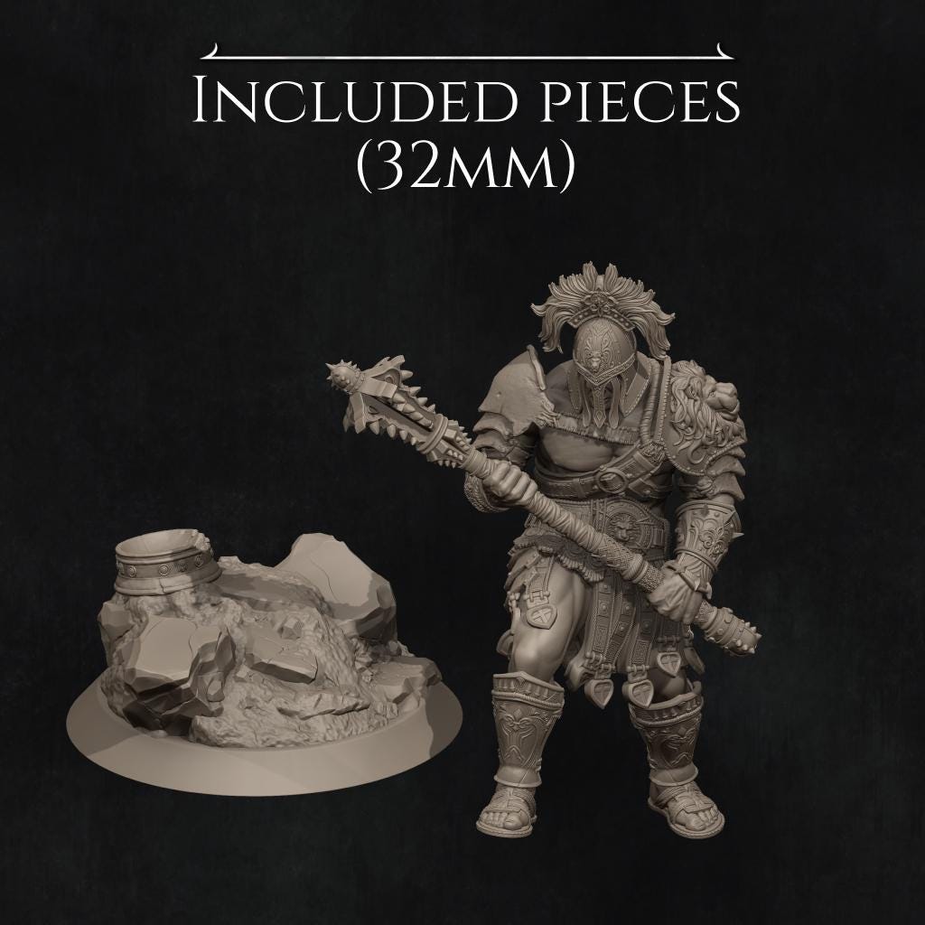 Gladiator SkullCrusher Fantasy Warrior Miniature | 32mm / 75mm / 140mm Resin Model | Unpainted 3D Printed Figure for Tabletop & Display