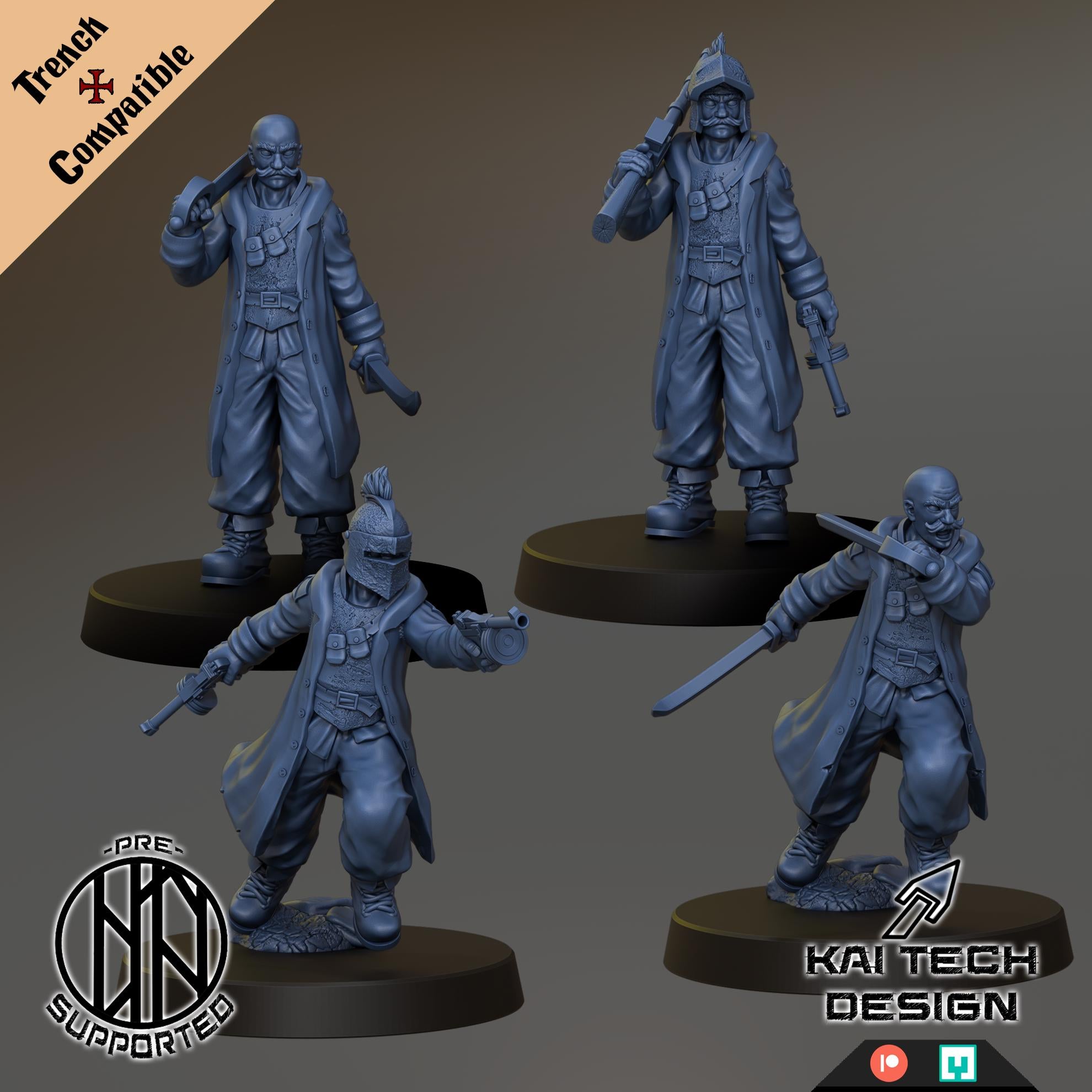Antioch Lieutenant Squad x4 | Trench Compatible Resin Miniatures | Grimdark Infantry Officers | Unpainted Resin Models | Kai Tech Design