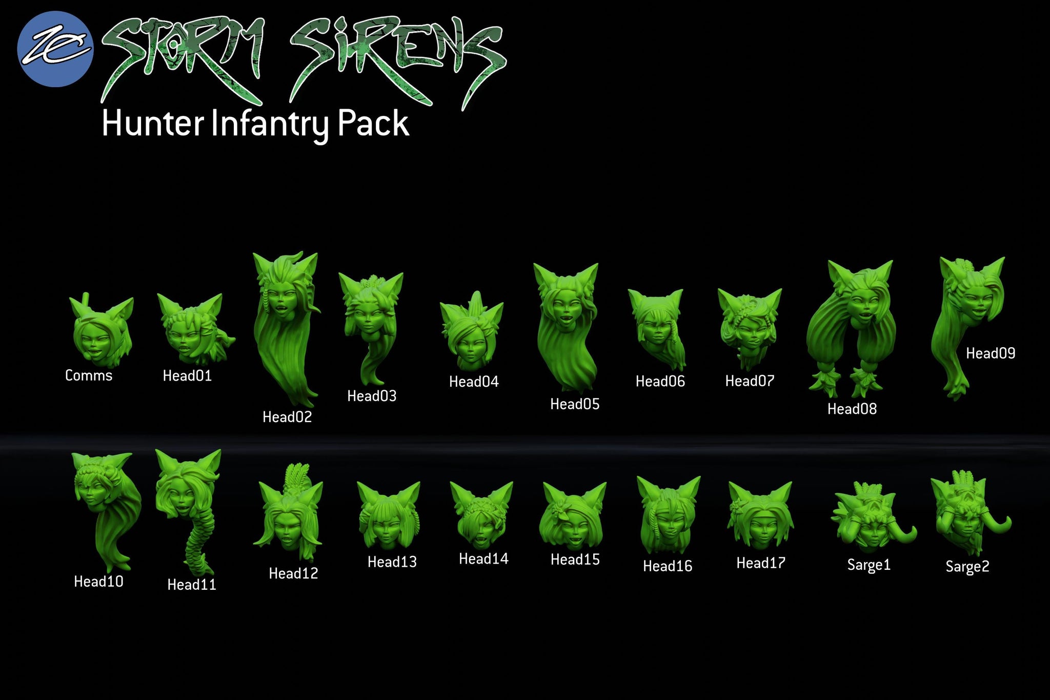 Storm Siren Cat Girl Heads – Sci-Fi Infantry Head Set | Imperial Guard-Style Proxy | Resin Conversion Bits