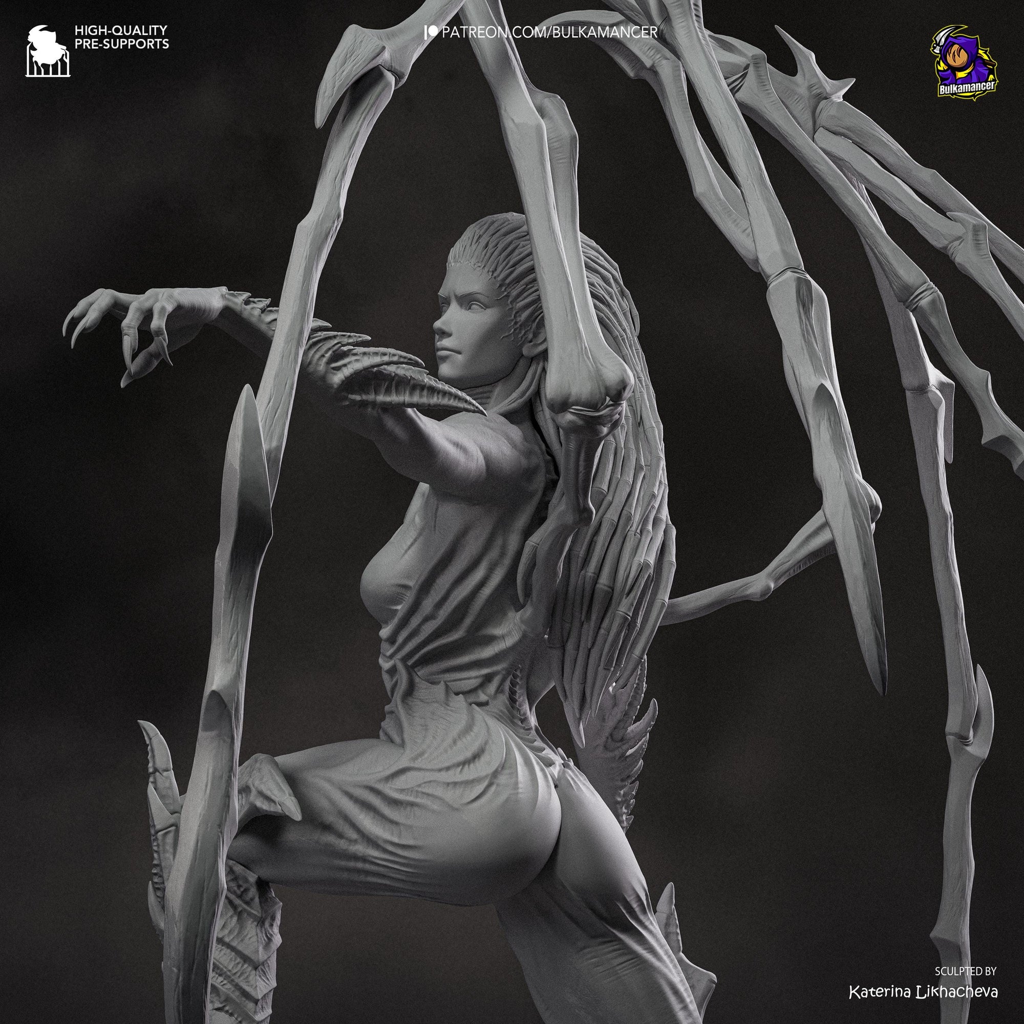 Infested Queen Alien Horror Display Statue | Large 3D Printed Resin Sculpture | Unpainted Collectible Model