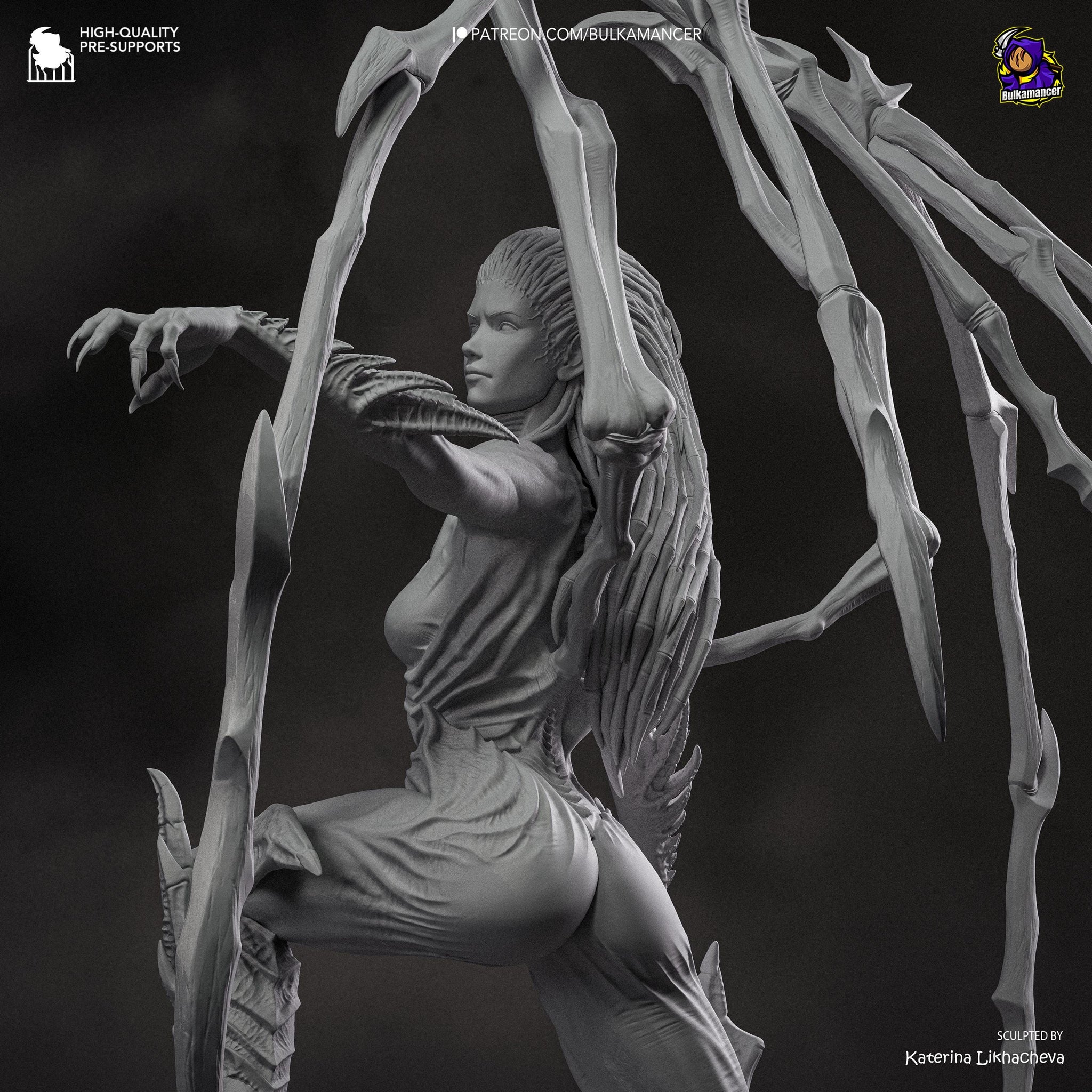 Infested Queen Alien Horror Display Statue | Large 3D Printed Resin Sculpture | Unpainted Collectible Model