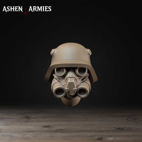 A 3D rendering of a helmet with goggles, set against a dark background.