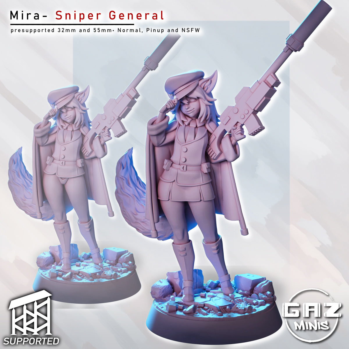 Mira Kitsune Sniper General • Fox Spirit Sniper • 32mm or 55mm • Kitsune Commander Figure • Tabletop RPG Mini Grimdark