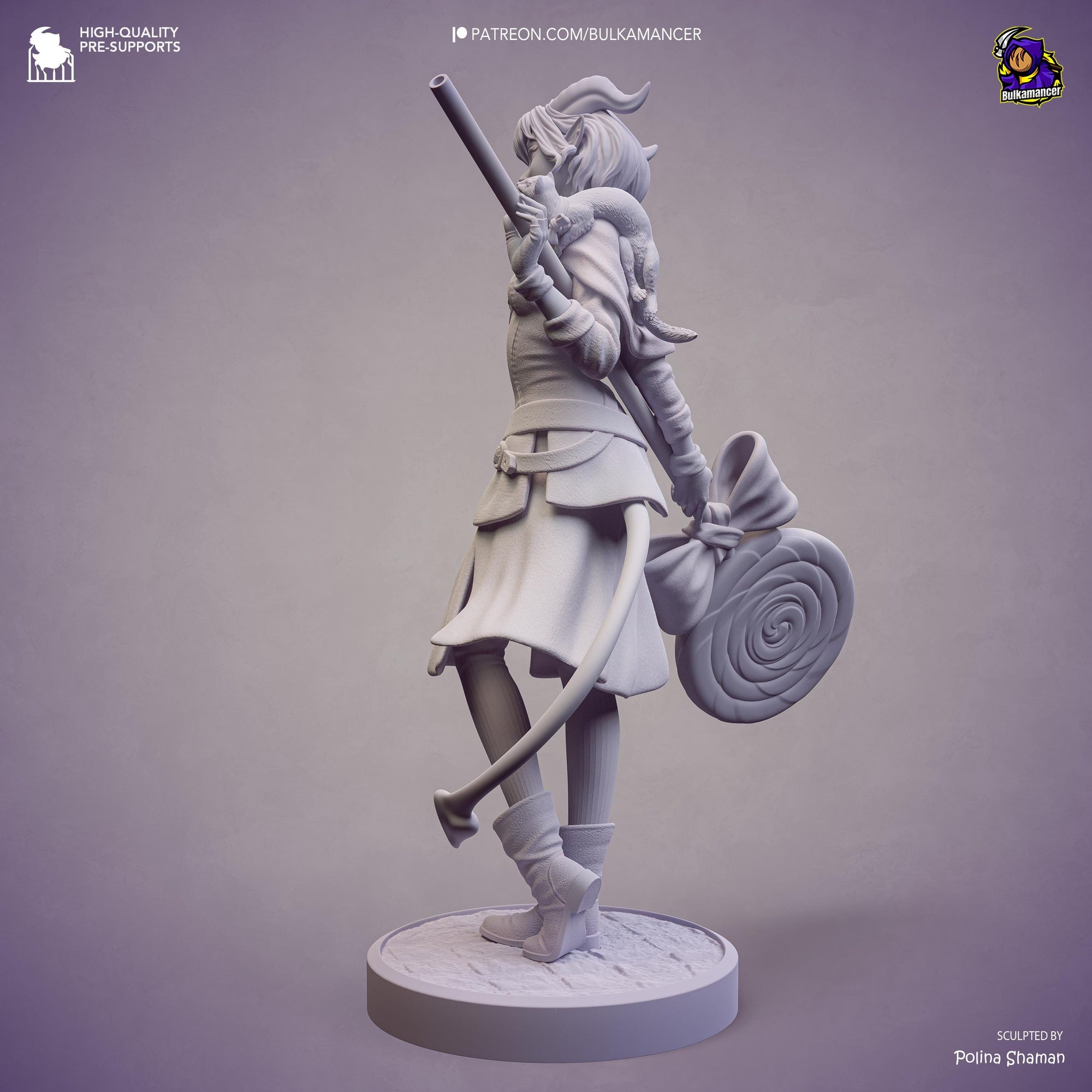 Prankster Pudding Unpainted Resin Statue | Cute Fantasy Trickster Girl Figure | Candy Staff Display Model
