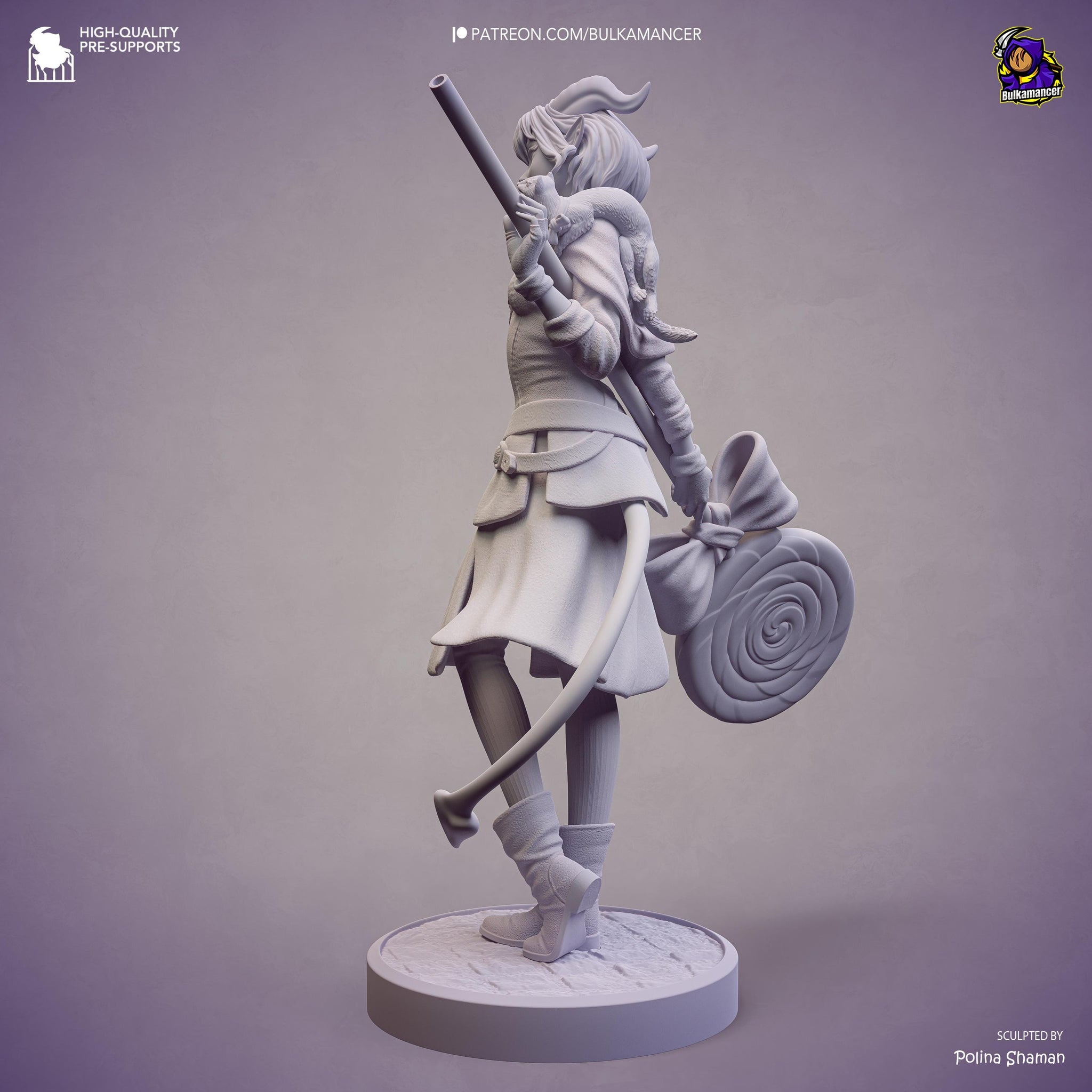 Prankster Pudding Unpainted Resin Statue | Cute Fantasy Trickster Girl Figure | Candy Staff Display Model