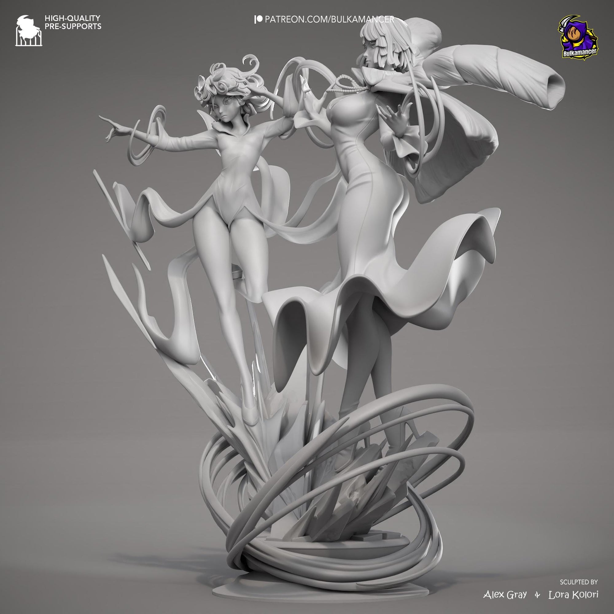 Psychic Duo Display Statue | Dynamic Resin Art Sculpture | Unpainted & Unassembled | High-Detail Collector Figurine | Bulkamancer