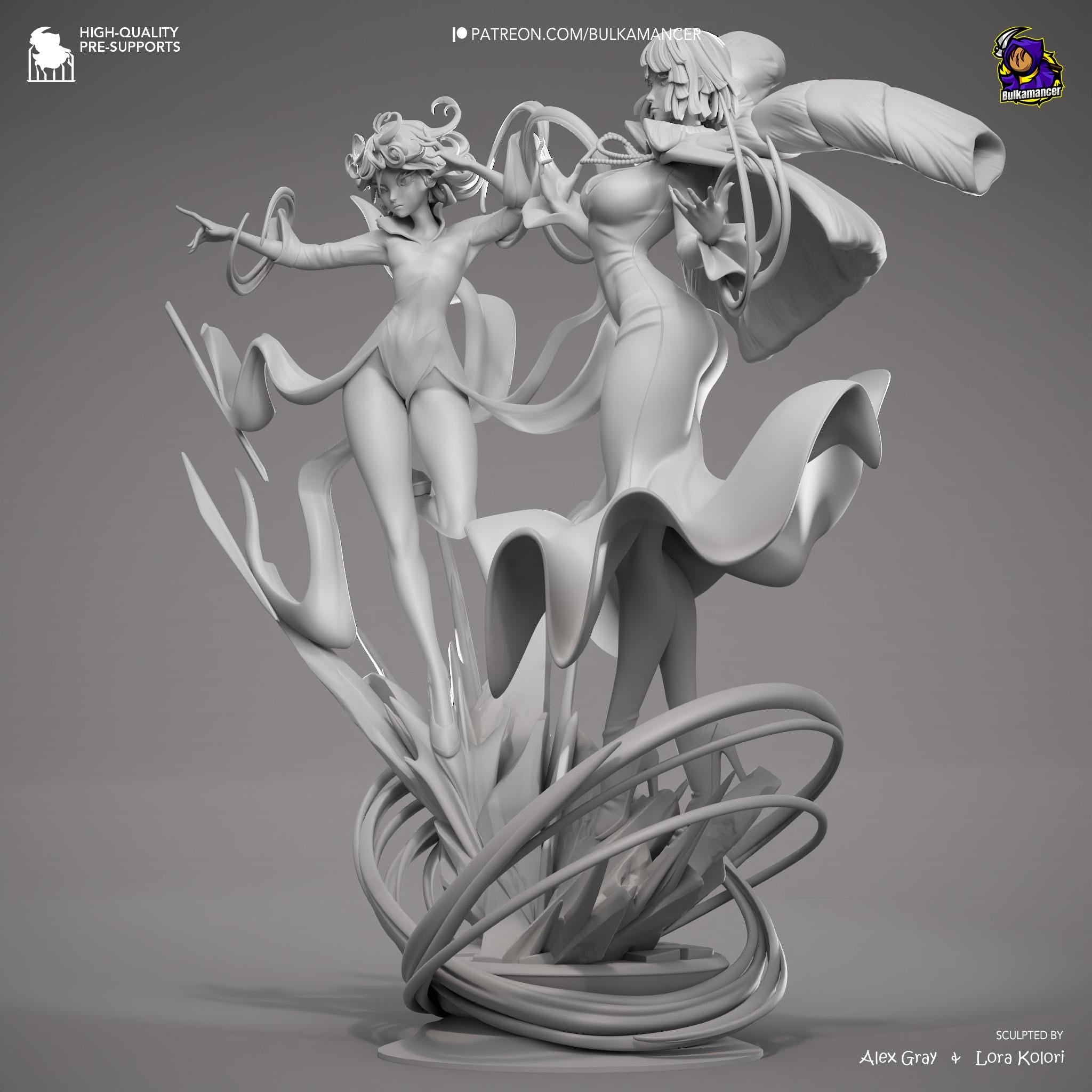 Psychic Duo Display Statue | Dynamic Resin Art Sculpture | Unpainted & Unassembled | High-Detail Collector Figurine | Bulkamancer