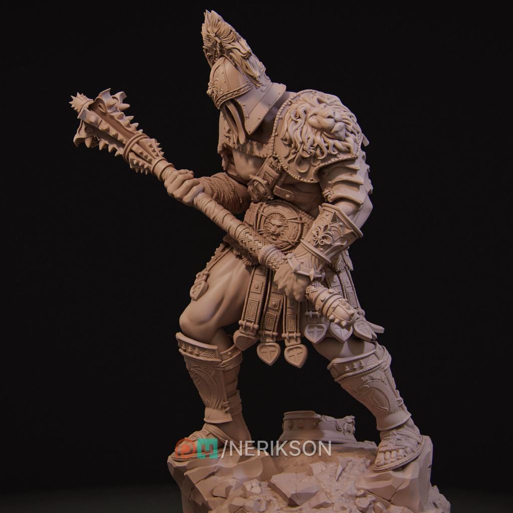 Gladiator SkullCrusher Fantasy Warrior Miniature | 32mm / 75mm / 140mm Resin Model | Unpainted 3D Printed Figure for Tabletop & Display