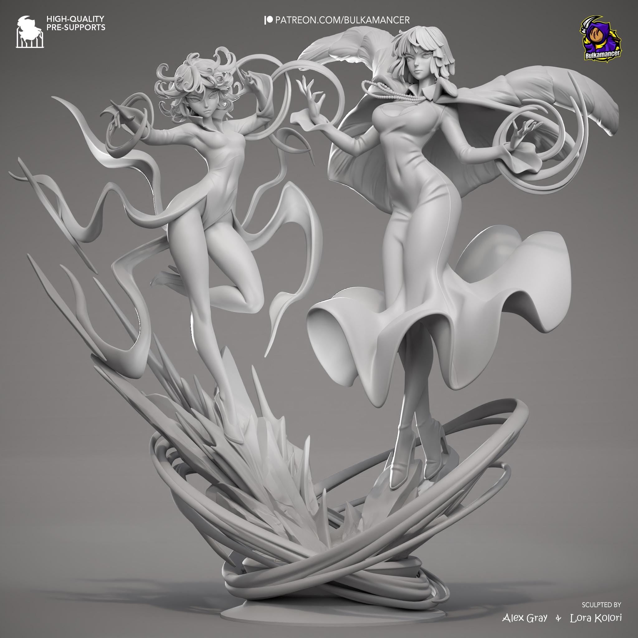 Psychic Duo Display Statue | Dynamic Resin Art Sculpture | Unpainted & Unassembled | High-Detail Collector Figurine | Bulkamancer