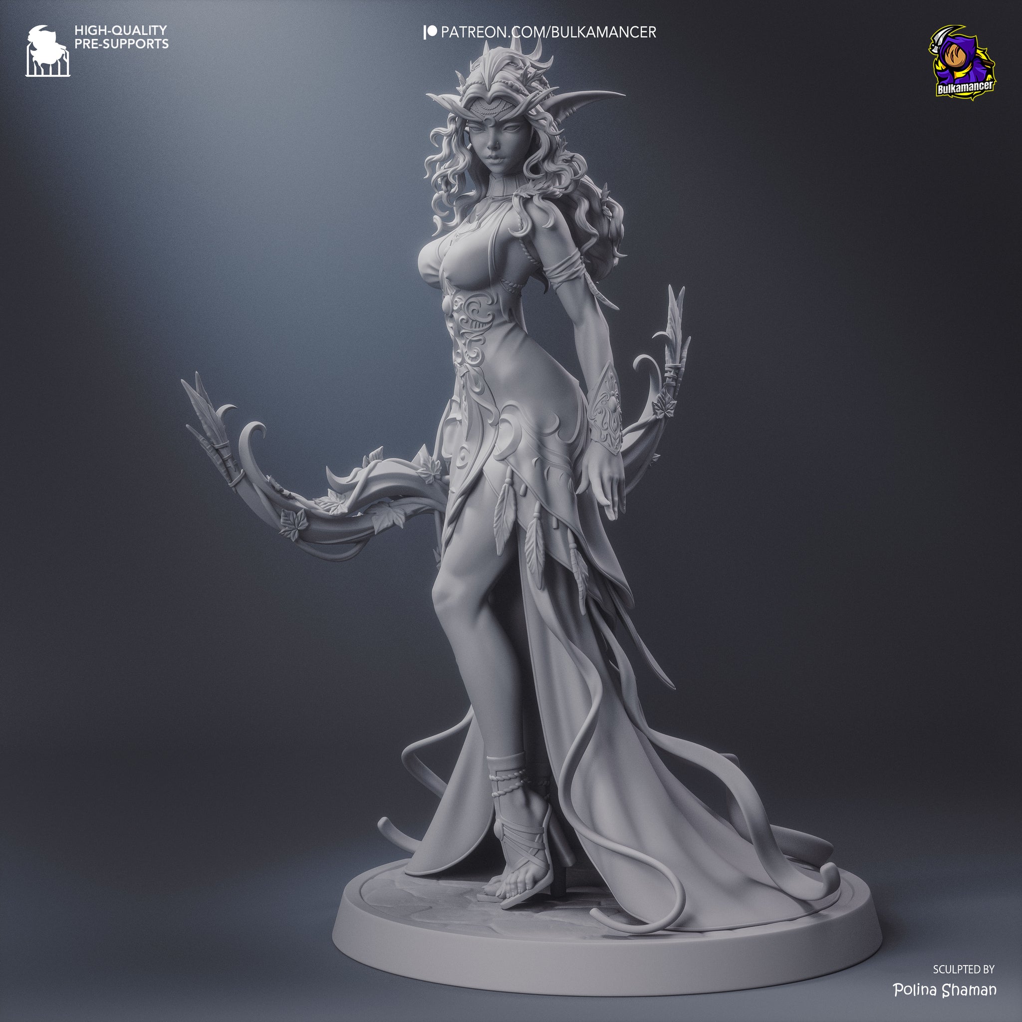 Wind Whisper Display Statue • 274mm Fantasy Elf Archer • Bulkamancer • Unpainted