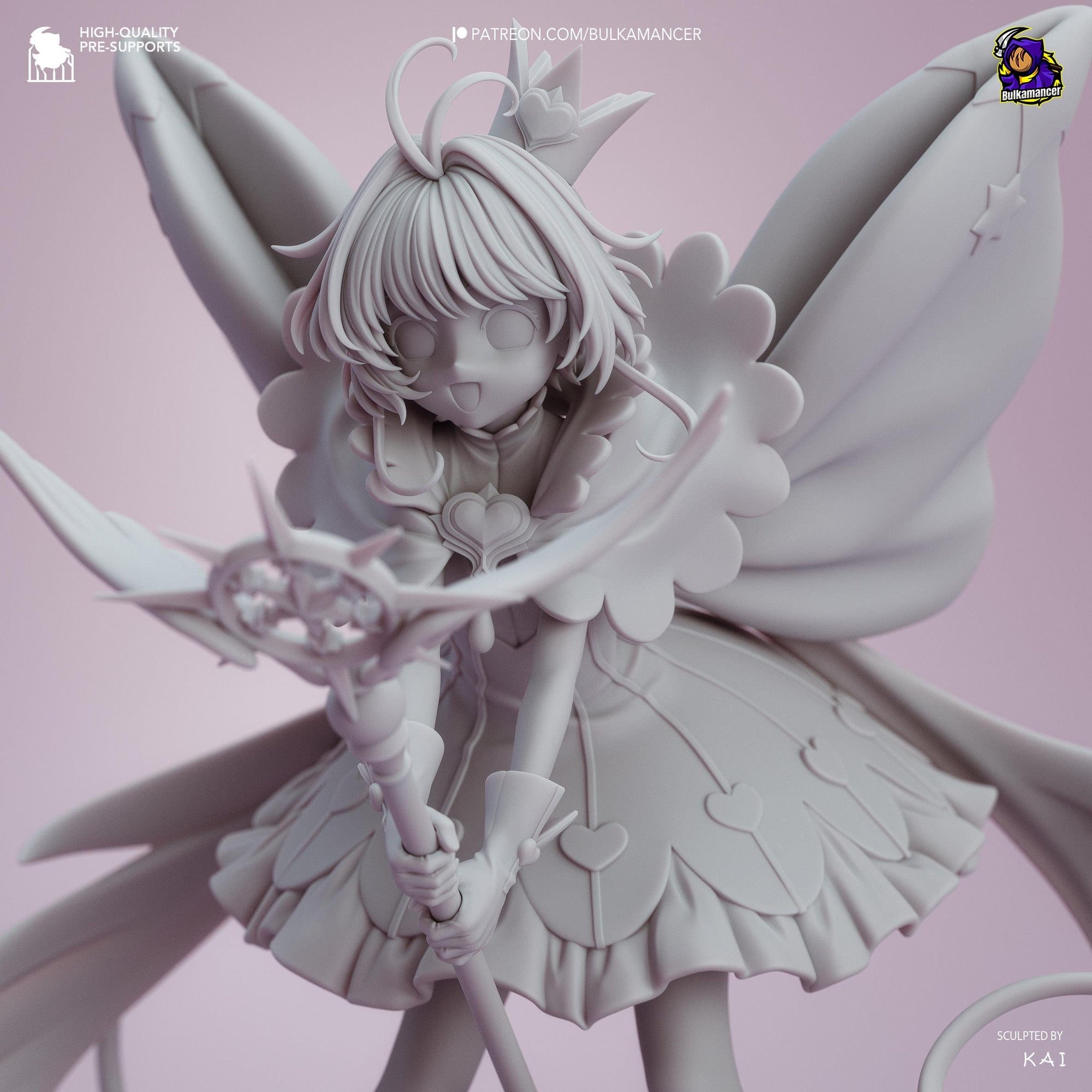 Card Catcher Magical Girl Statue – Winged Fairy Resin Display Figure – Unpainted 3D Printed Collector Model – Sculpted by KAI