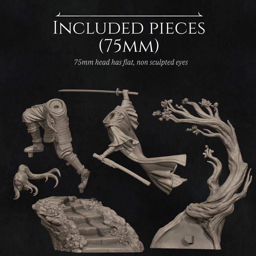 Michiko Samurai Warrior | 3D Printed Resin Miniature Statue | 75mm & 140mm Unpainted Figure | Nerikson