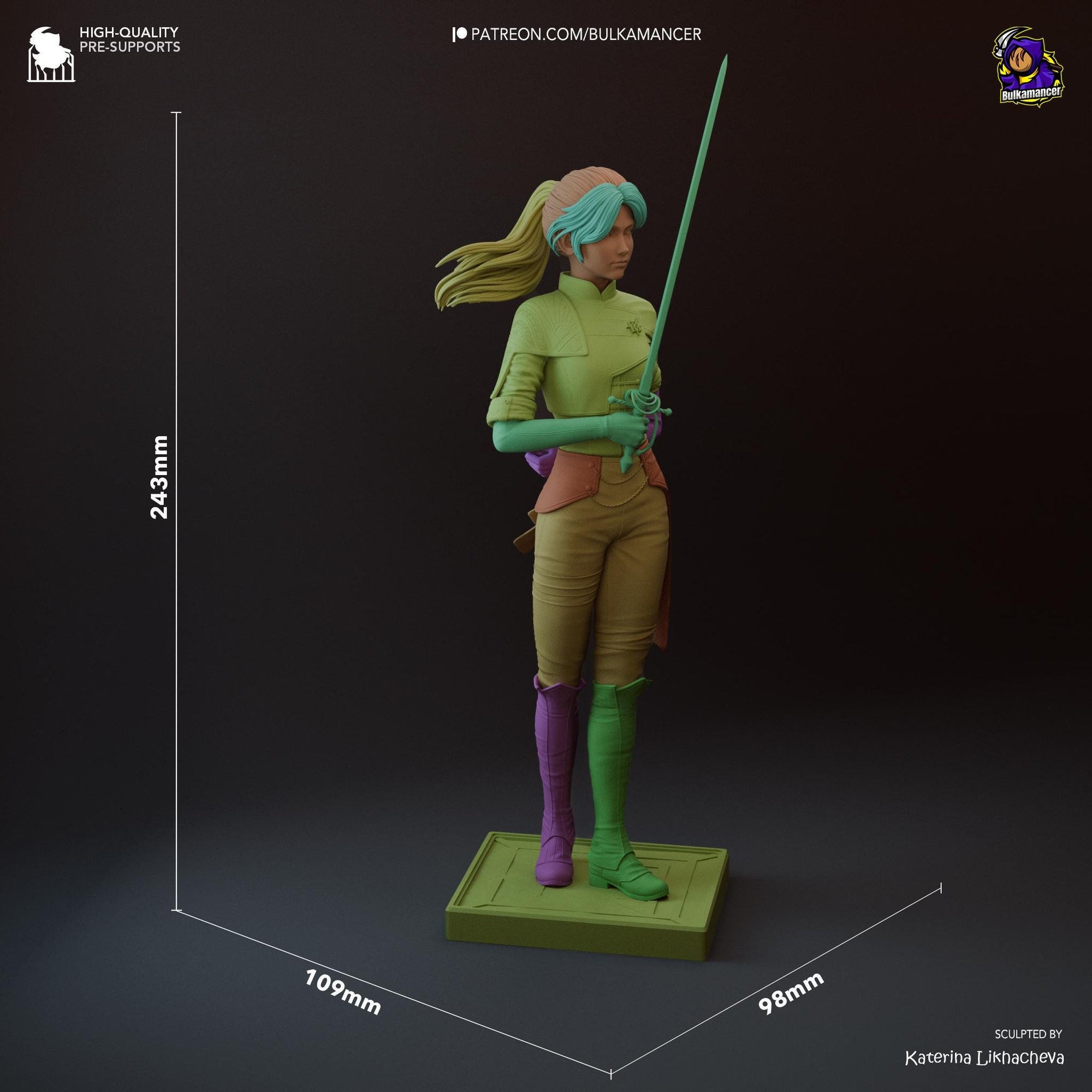 a toy figure of a woman with a sword