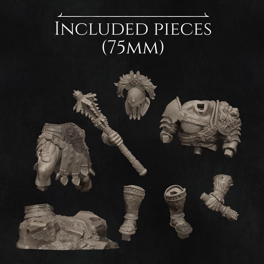 Gladiator SkullCrusher Fantasy Warrior Miniature | 32mm / 75mm / 140mm Resin Model | Unpainted 3D Printed Figure for Tabletop & Display