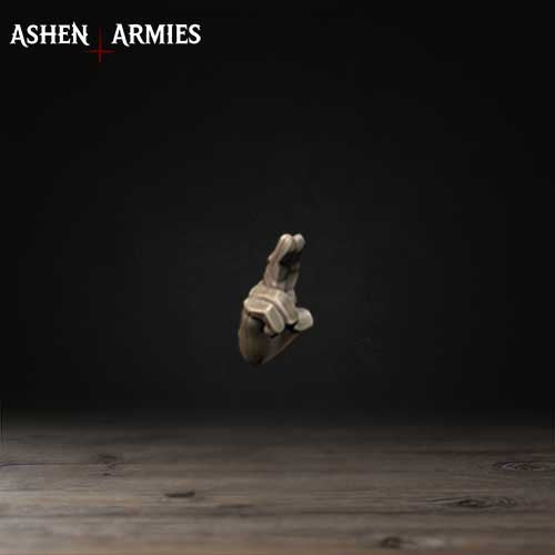 A hand is shown in mid-air against a dark background, with the text "ASHEN ARMIES" visible above the image.