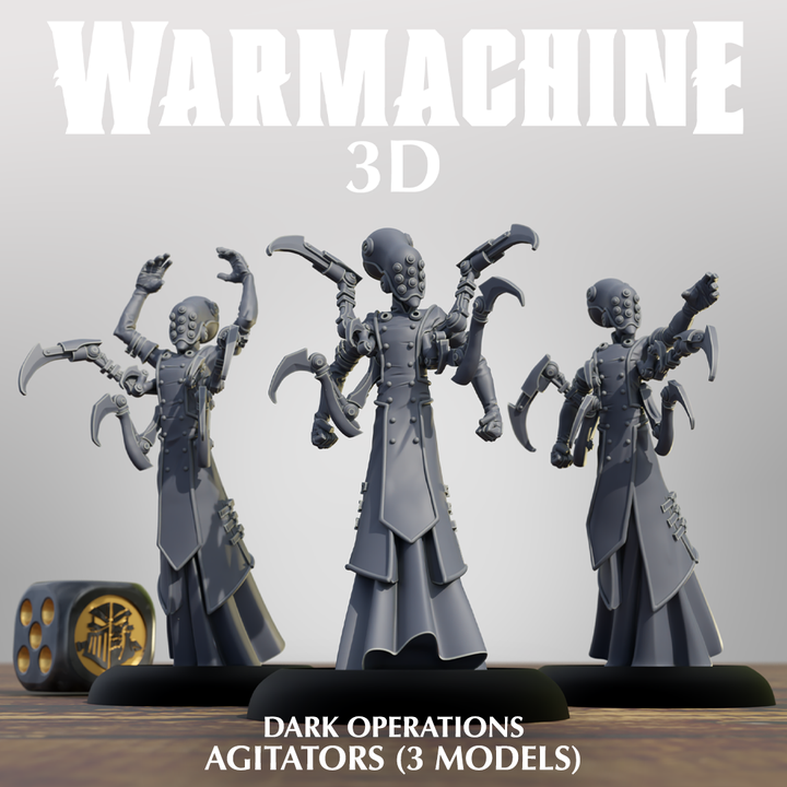 three 3D models of a character with multiple arms, standing on a wooden surface.