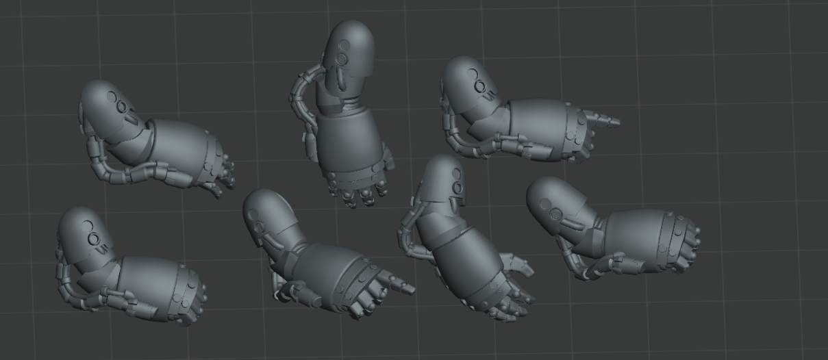 a set of six 3d models of a robot