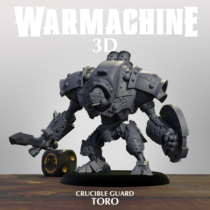 A 3D rendering of a crucible guard figurine, specifically the "TORNO" model, standing on a wooden surface.