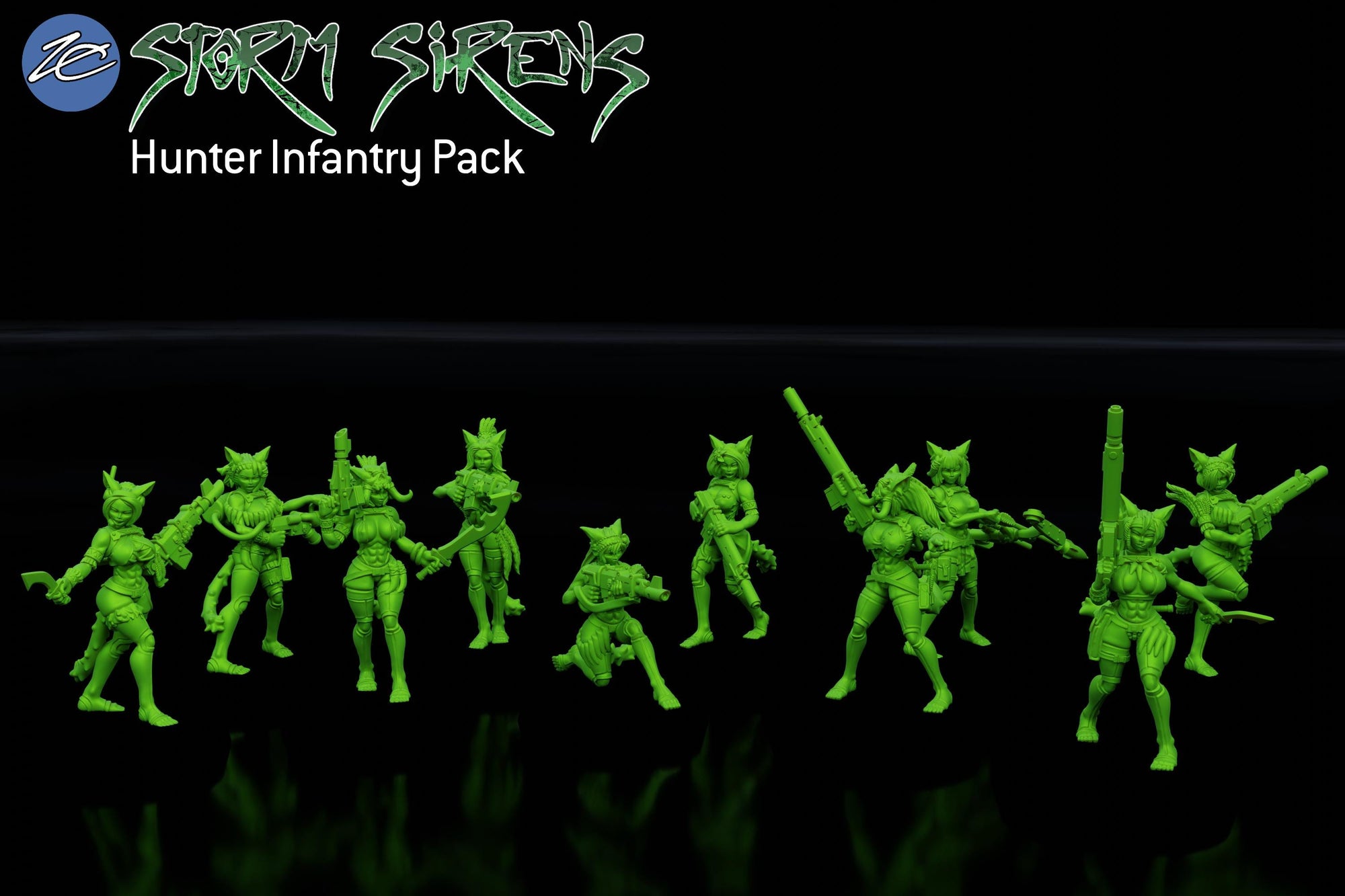 Storm Sirens Hunter Infantry Pack – Sci-Fi Female Soldiers | Imperial Guard Proxy | Unpainted Resin Miniatures