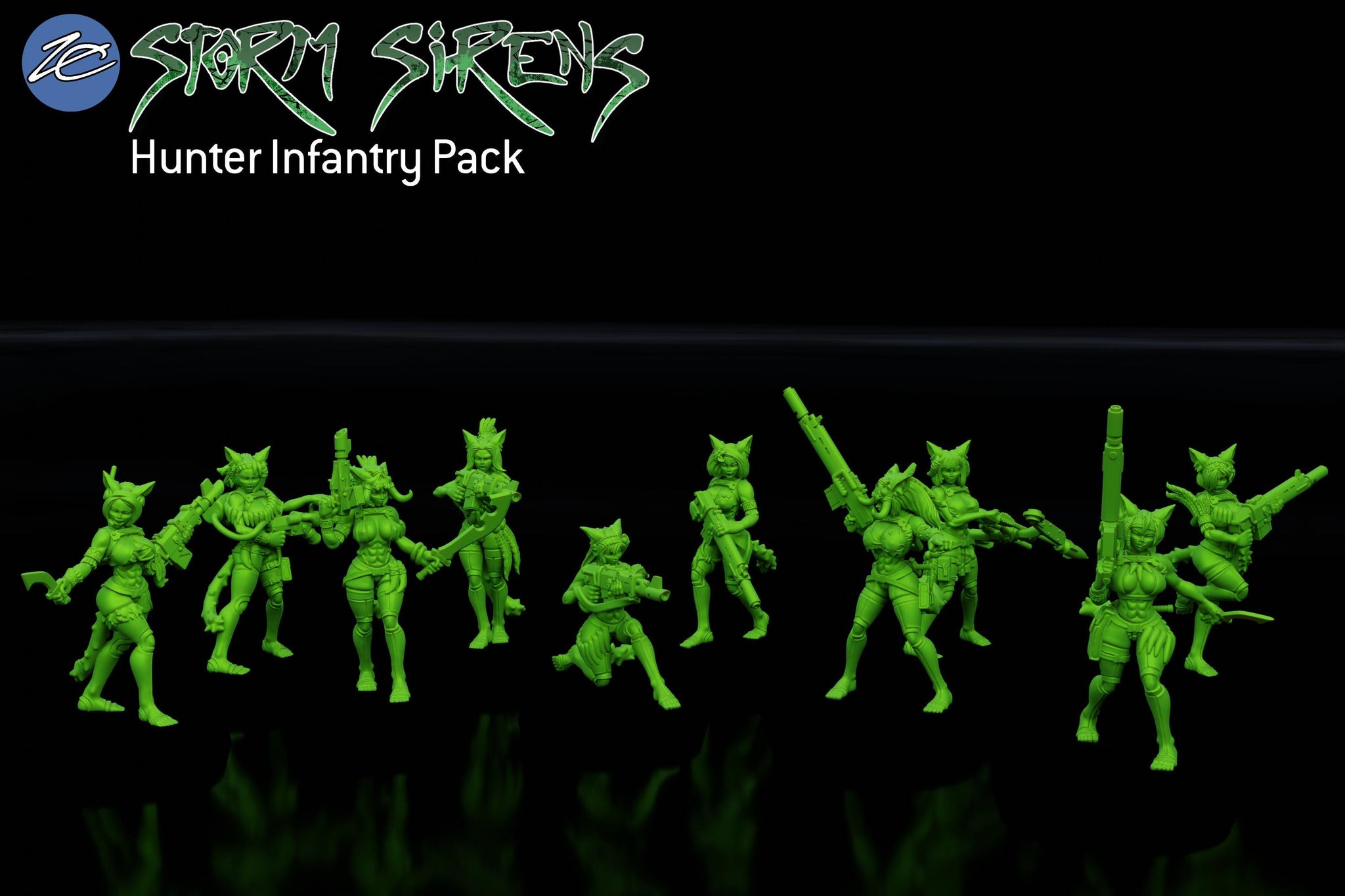 Storm Sirens Hunter Infantry Pack – Sci-Fi Female Soldiers | Imperial Guard Proxy | Unpainted Resin Miniatures