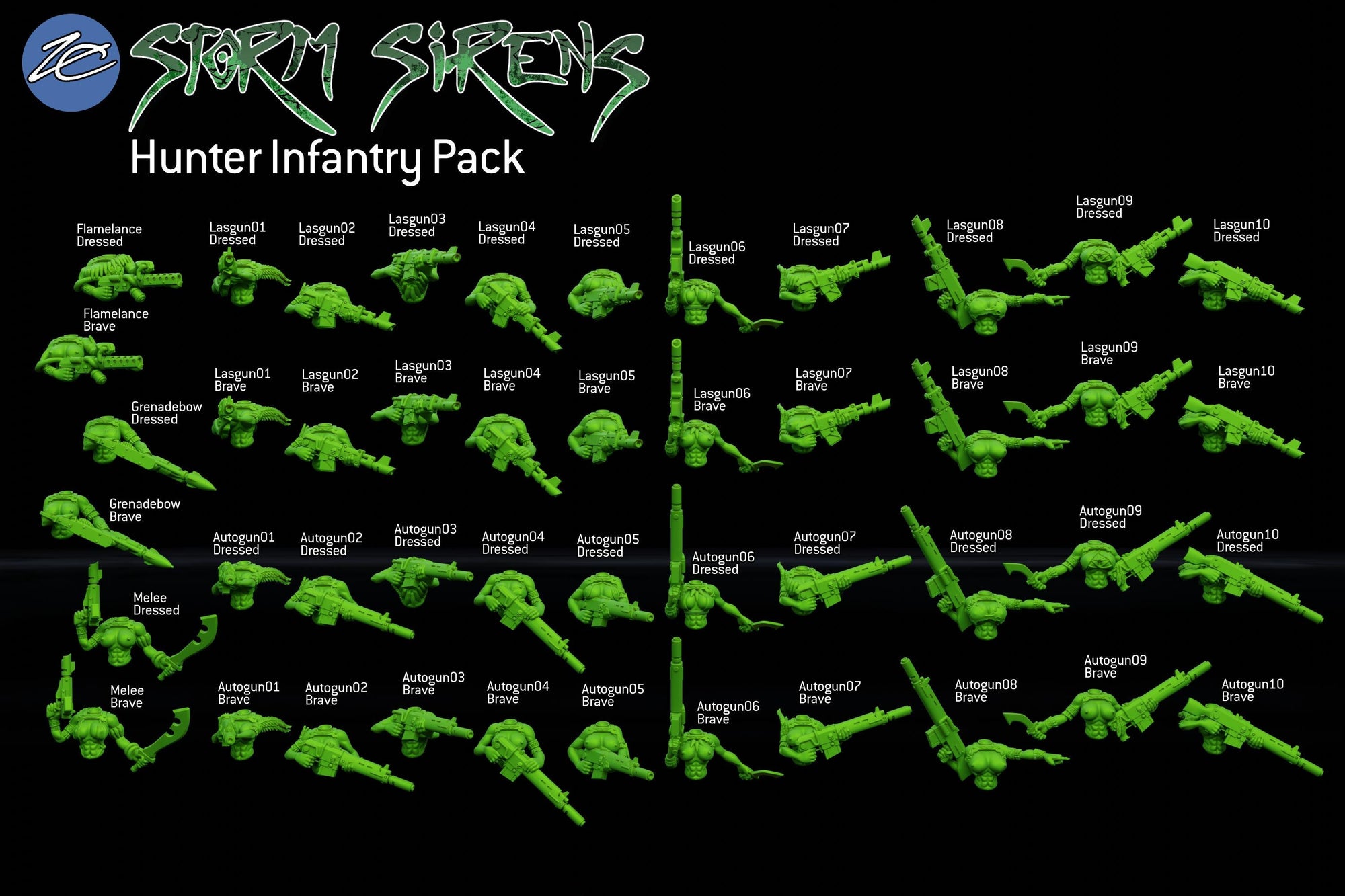 Storm Sirens Hunter Infantry Pack – Sci-Fi Female Soldiers | Imperial Guard Proxy | Unpainted Resin Miniatures
