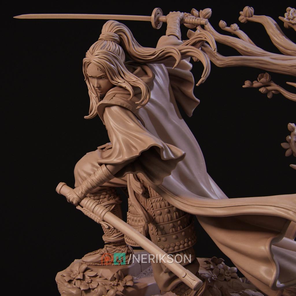 Michiko Samurai Warrior | 3D Printed Resin Miniature Statue | 75mm & 140mm Unpainted Figure | Nerikson