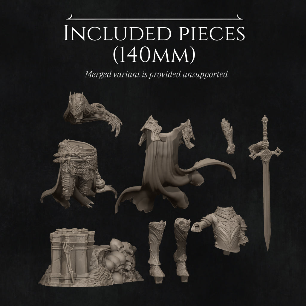 various figurines and armor pieces, including a sword, a helmet, and a shield, all depicted in a detailed and realistic manner.