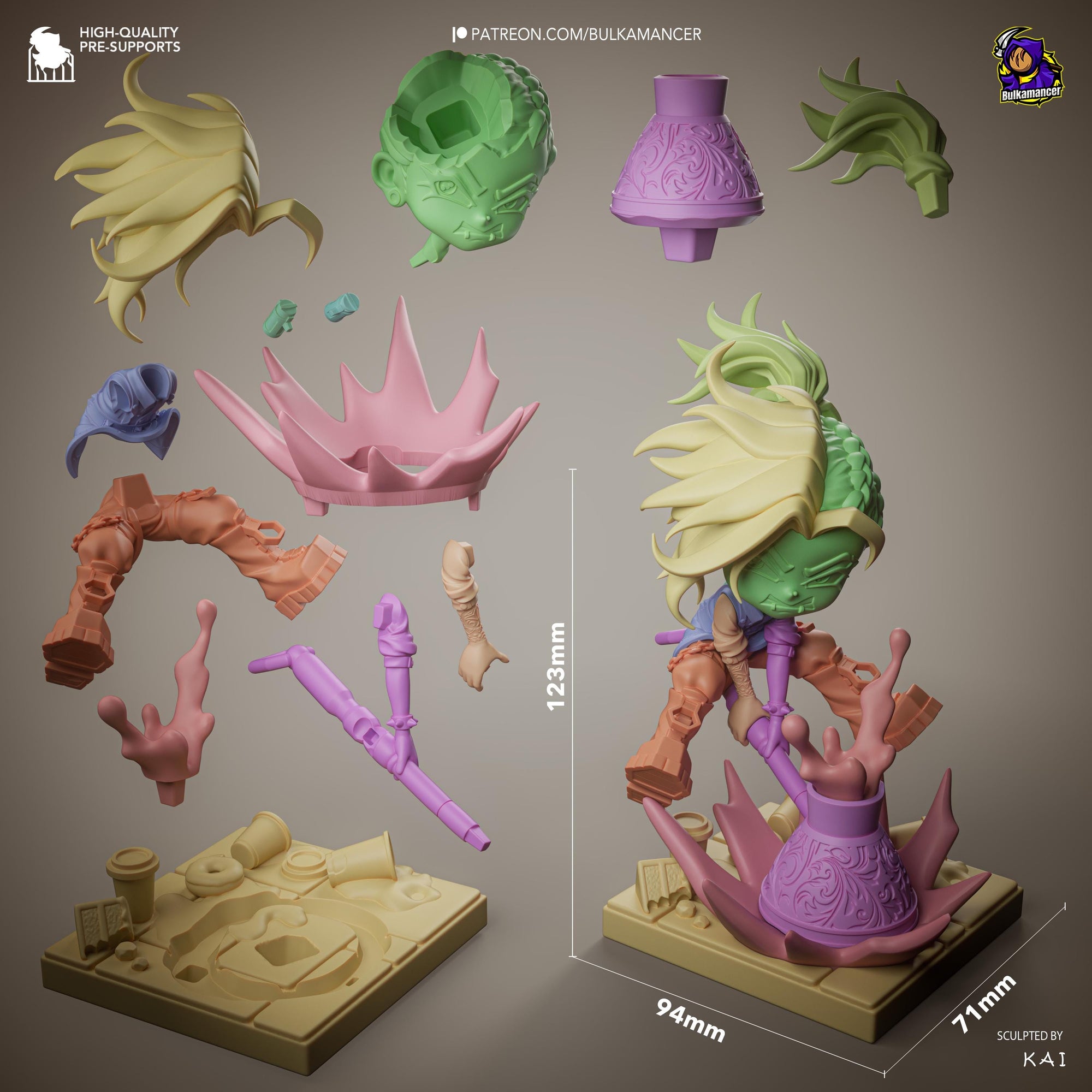 Mokka Chibi Unpainted Resin Statue | Cute Chibi Brawler Figure | Dynamic Splash Base Diorama | 123mm Display Model | 3D Printed