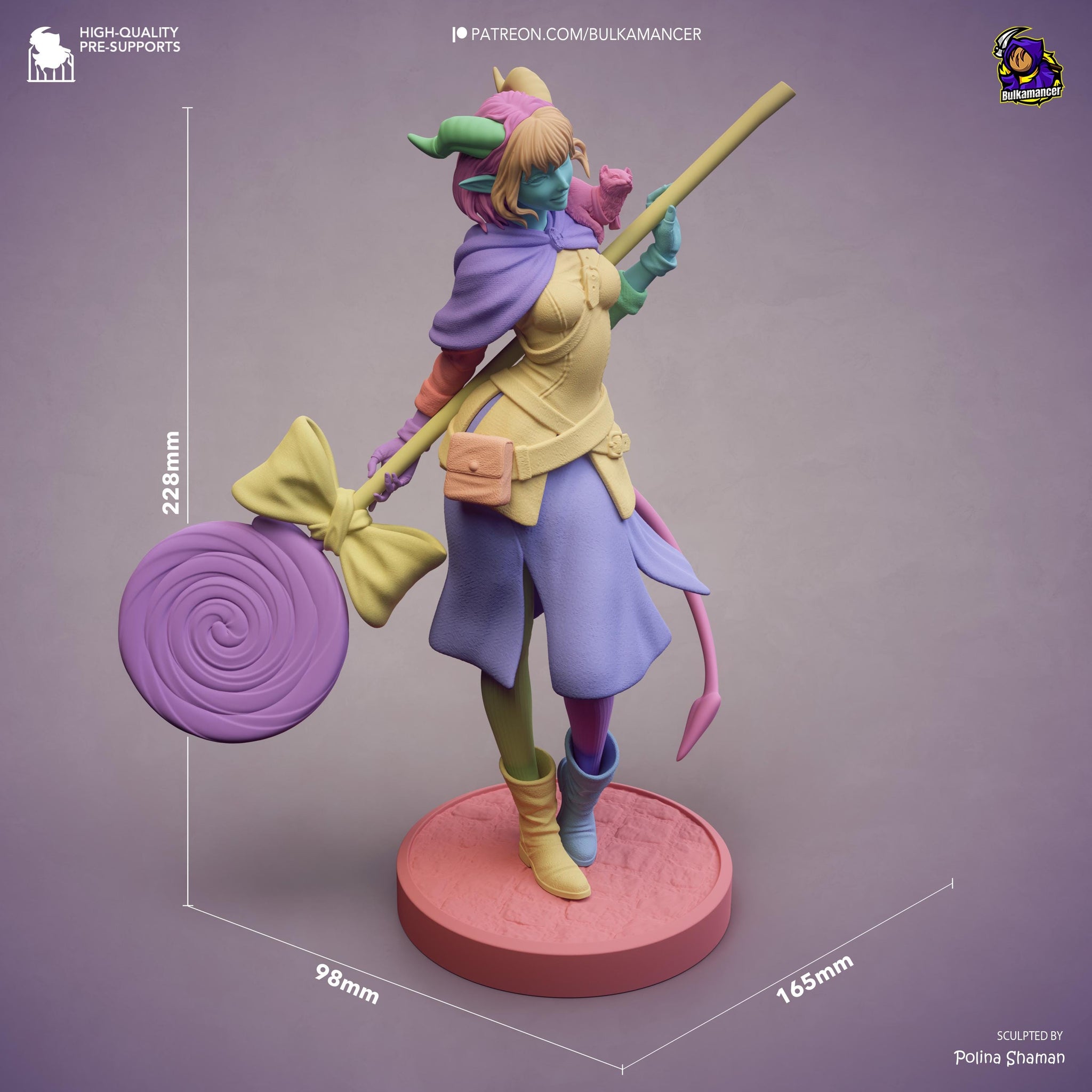 Prankster Pudding Unpainted Resin Statue | Cute Fantasy Trickster Girl Figure | Candy Staff Display Model