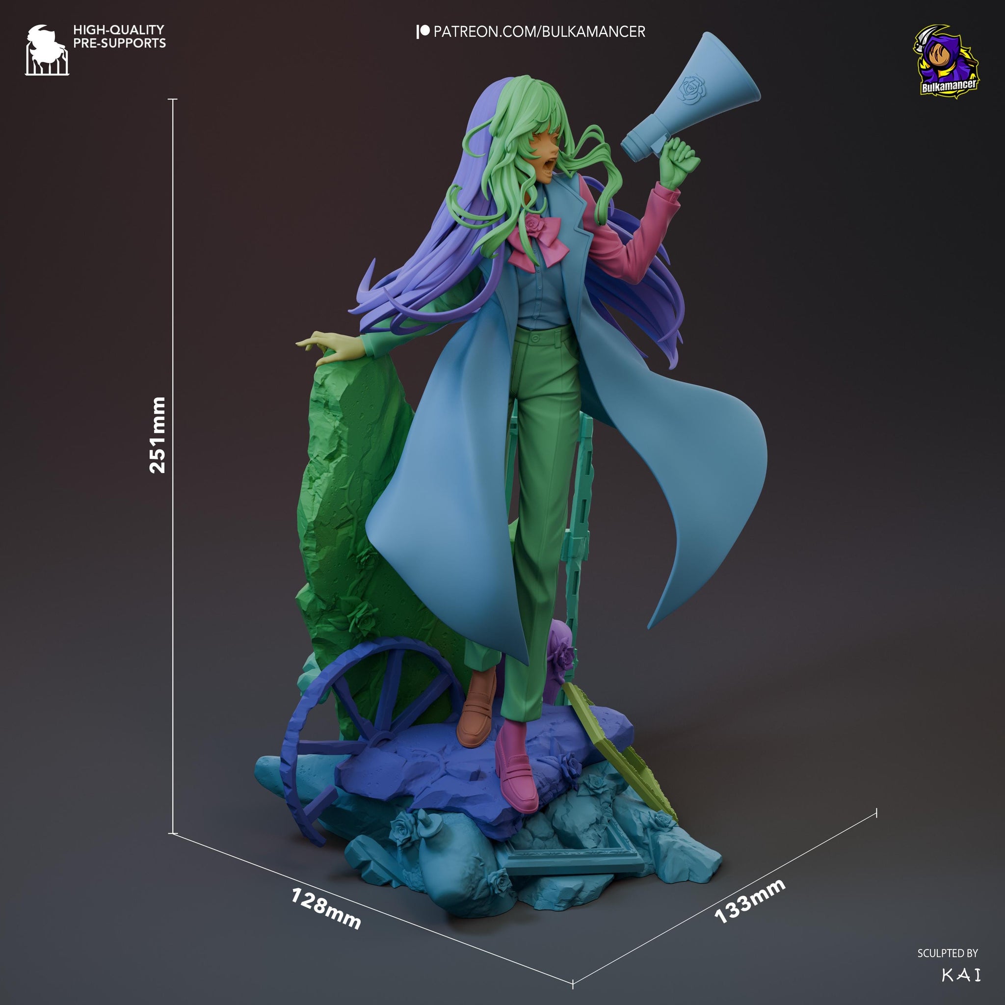 Avocado Chan Unpainted Resin Statue | Anime Style Idol Protester Figure | Megaphone Girl Display Model