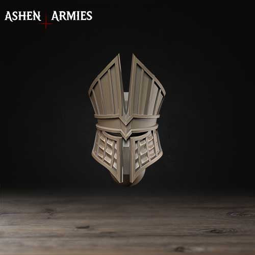 A 3D rendering of a helmet with a distinctive design, displayed against a dark background.